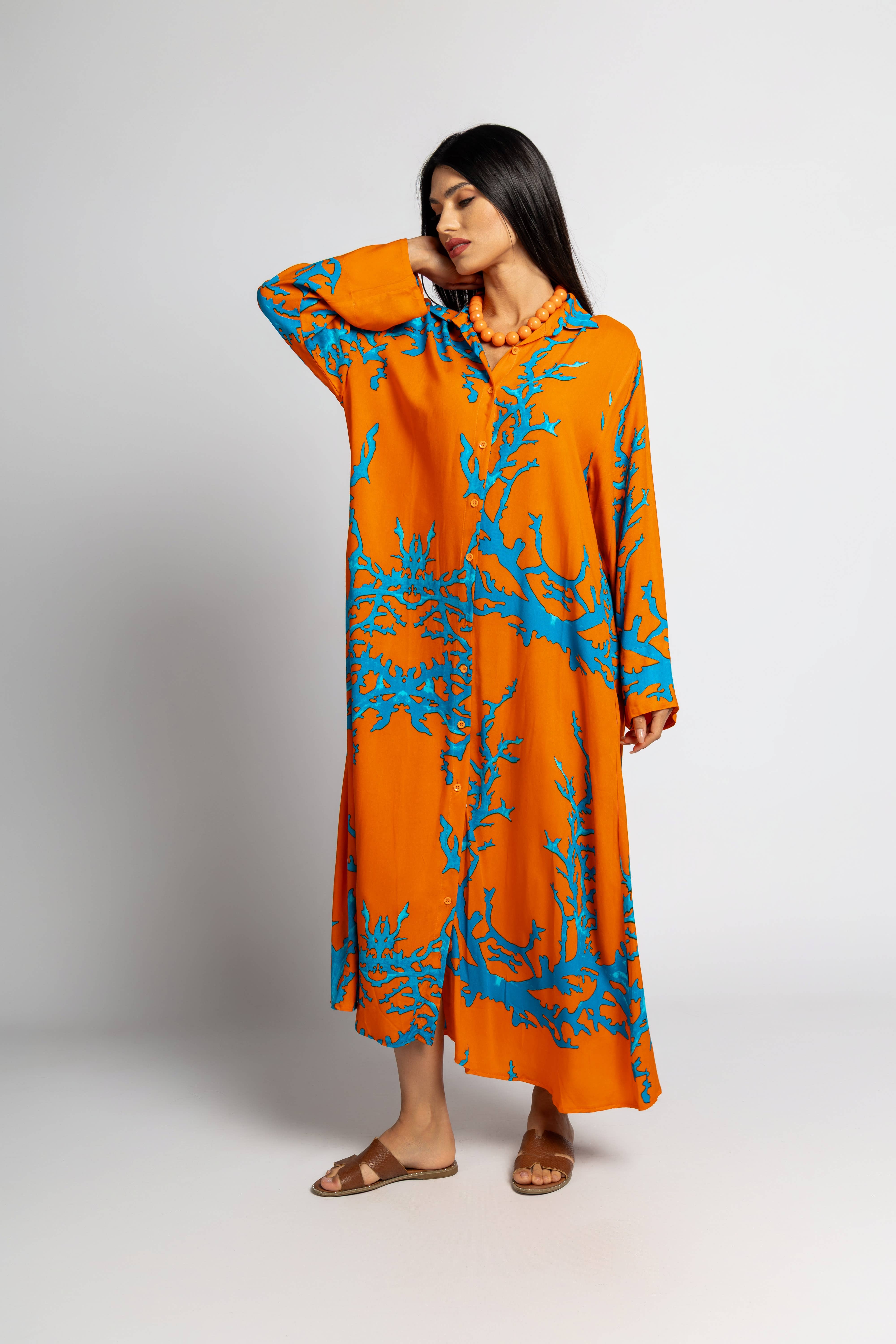 FAME GREECE - Vente Robe – femme - Robe chemise F-300 corail2