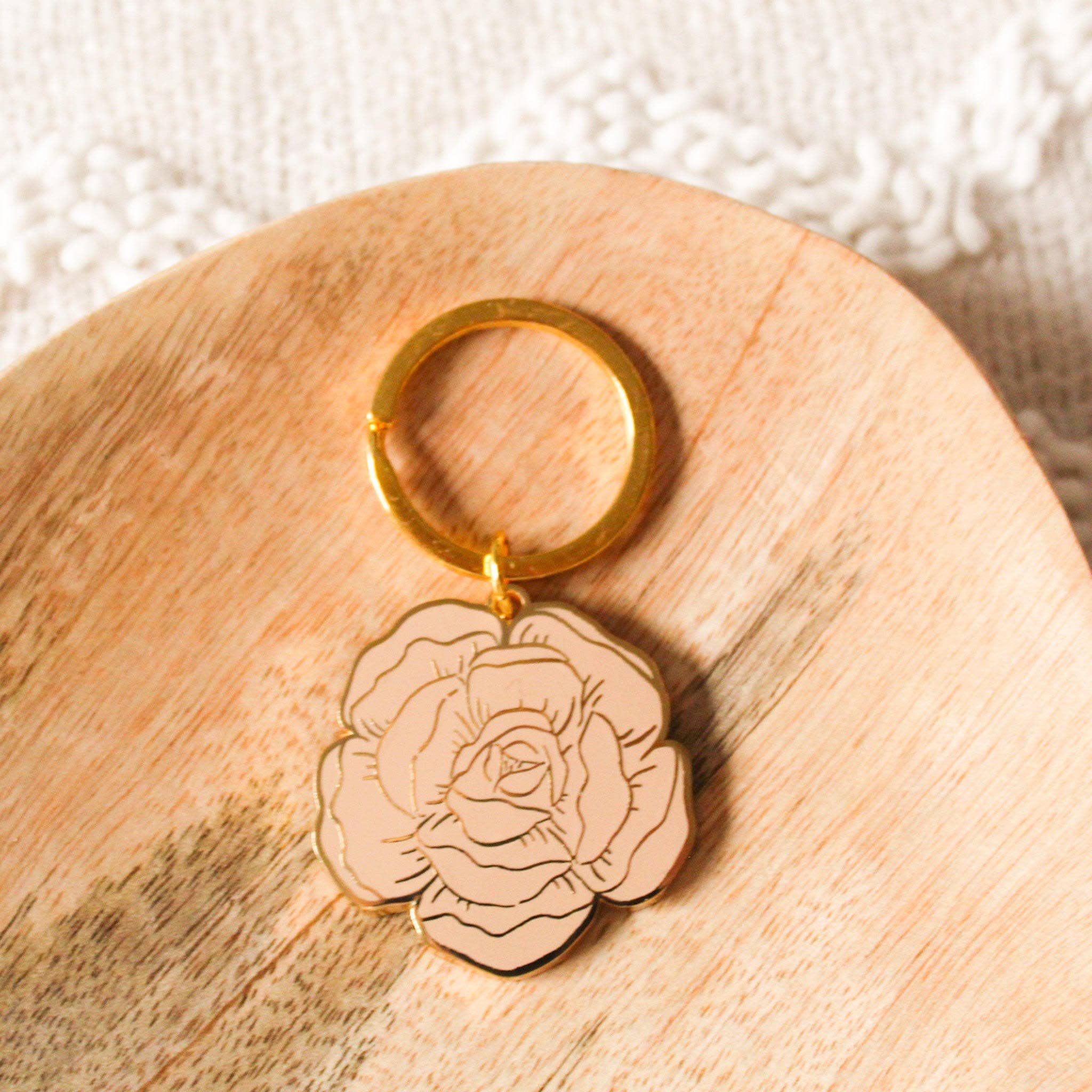 Elyse Breanne Design - Vente Porte-clés – femme - Porte-clés en métal pivoine rose 2x2 po.1