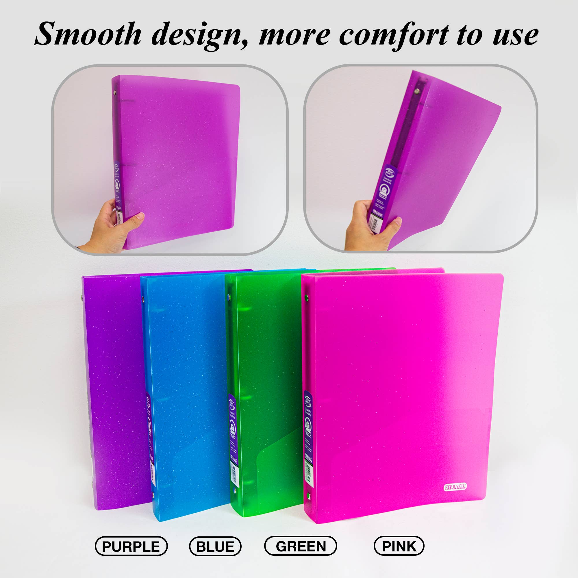 BAZIC Products - Wholesale Binder - 1" Glitter Poly 3-Ring Binder w/ Pocket2