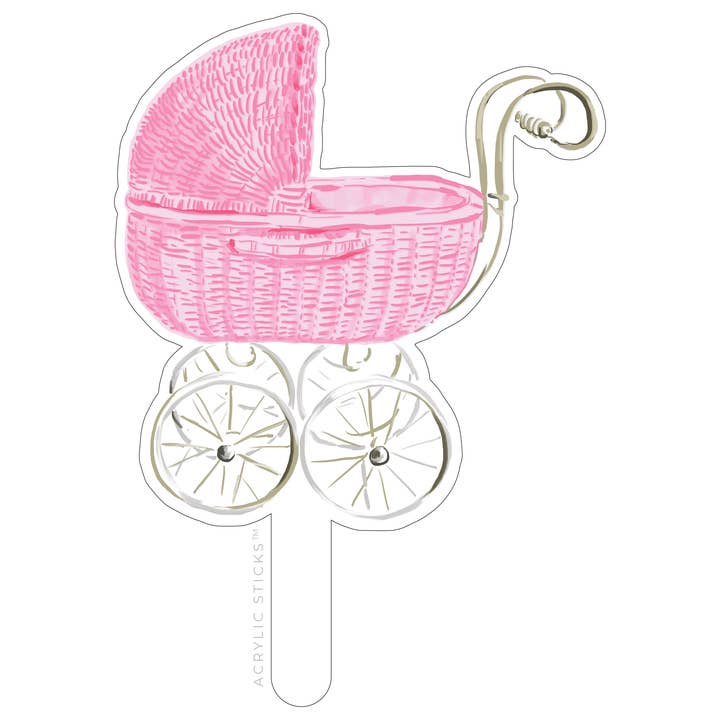 IT'S A GIRL VINTAGE STROLLER ACRYLIC CAKE TOPPER for wholesale by XO ACRYLICS | ACRYLIC STICKS