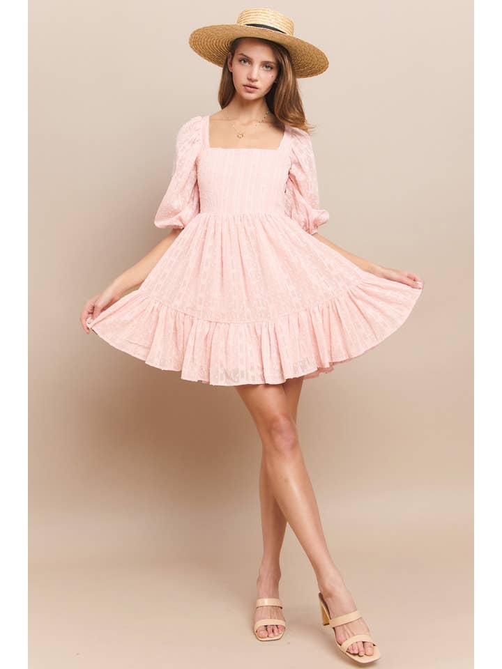 WISTERIA LANE - Wholesale Dress - Women's - SQUARE NECK A-LINE BABYDOLL DRESS W/BACK TIES PINK