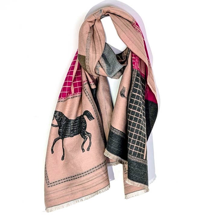 Tempest Designs - Wholesale Scarf - Women's - Distinctive 'Hermes' Horse Design Style Stylish Scarf with Frayed Edge