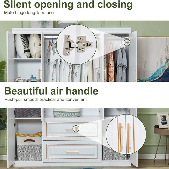 Livelylodge - Wholesale Cabinet - Wooden Armoire Wardrobe Closet Cabinet: 4 Door Two Drawers