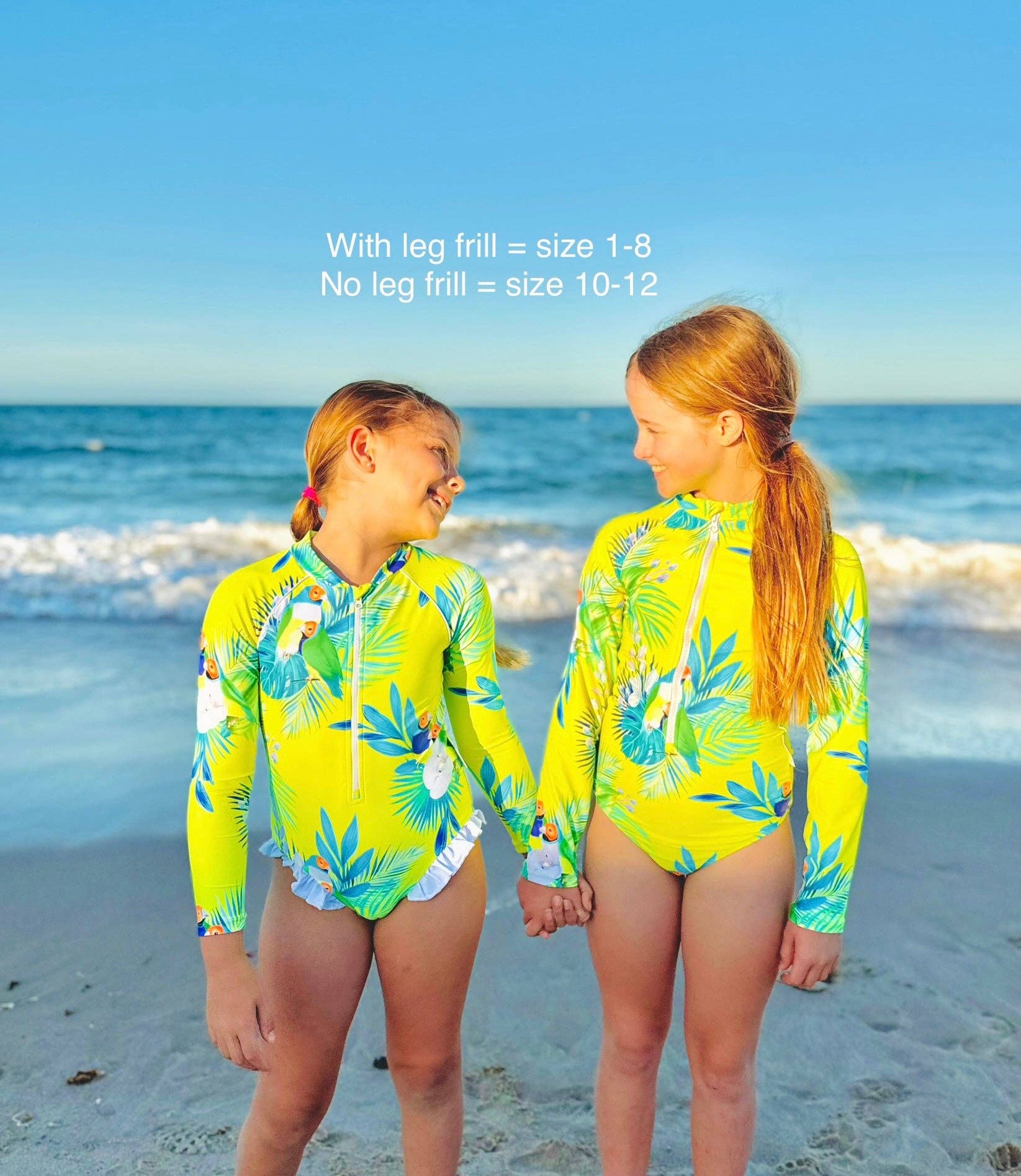 Tribe Tropical - Wholesale One Piece Swimsuit - Kids - Teenage / Tween Girl Long-Sleeve Swimsuit - Finch Fiesta | Neon YELLOW3