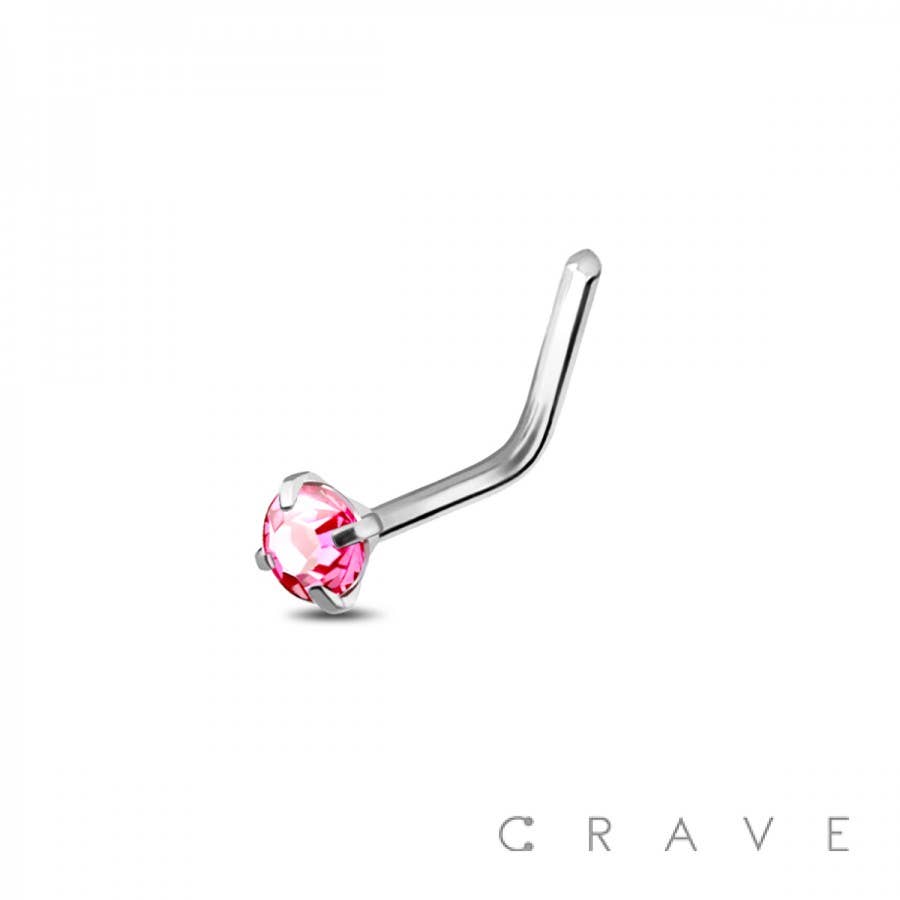 CRAVE – wholesale Nose ring – 20 PCS 'L SHAPE' W/CRYSTAL GEM 925 STERLING SILVER NOSE STUD2