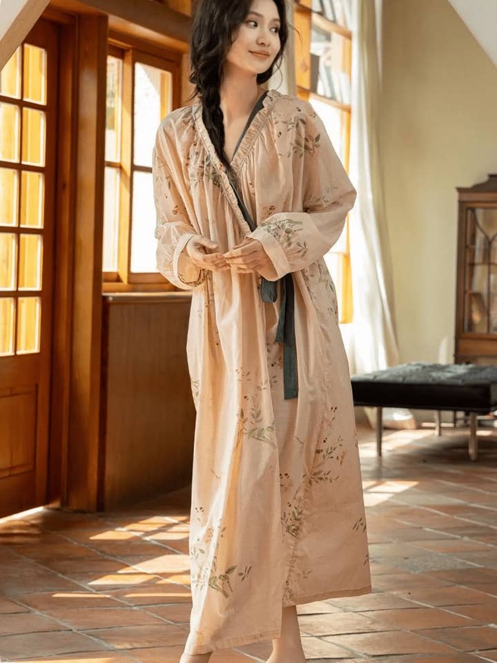 Women’s Bamboo Cotton Kimono Robe – Embroidered Lightweight for wholesale by Lian Collection