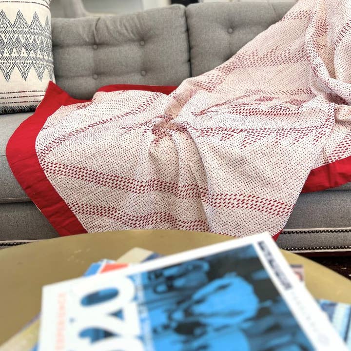 Cardinal Cotton Kantha Throw Quilt for wholesale on Faire1