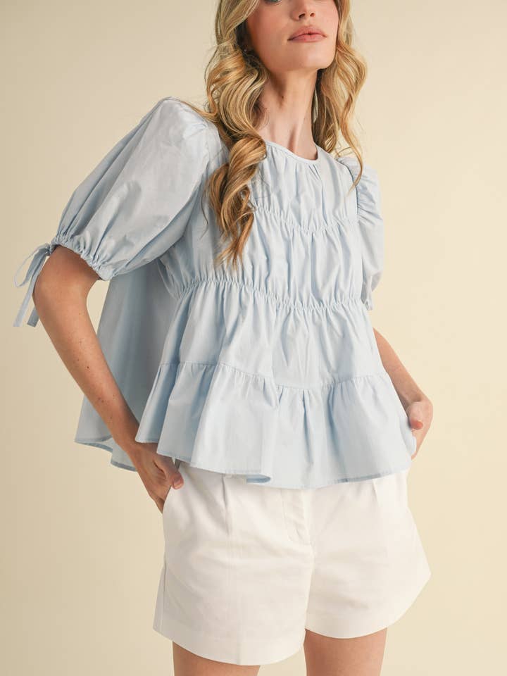 &MERCI - Wholesale Blouse - Women's - TIERED SHIRRING PUFF SLEEVE TOP MTP308111