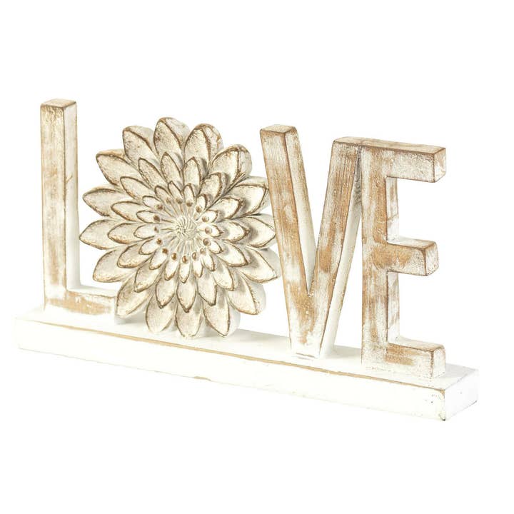LOVE FLOWER WHITE WASHTABLE DÉCOR 8"L for wholesale by Magnolia