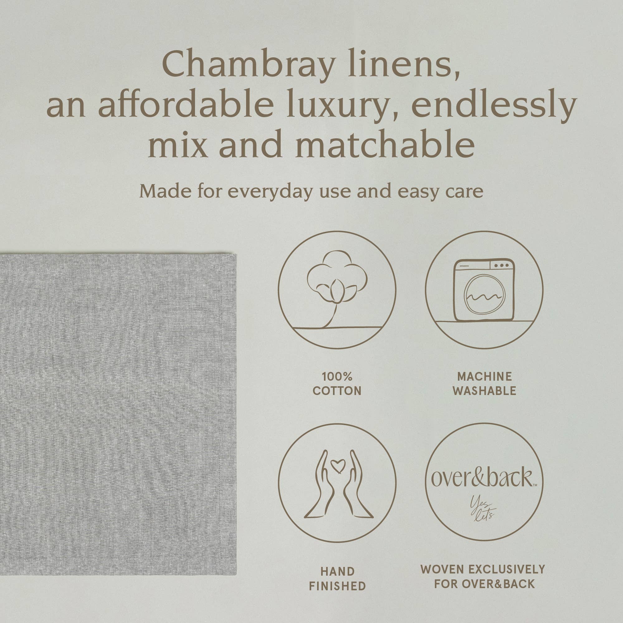 over&back - Wholesale Dinner & Cloth Napkin - Chambray Cotton Napkins – Set of 415