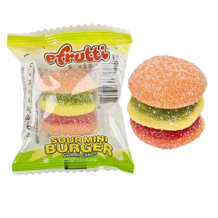 Snacky Candy - Wholesale Gummy - Efrutti Sour Mini Burger Green 60 count 0.32oz1