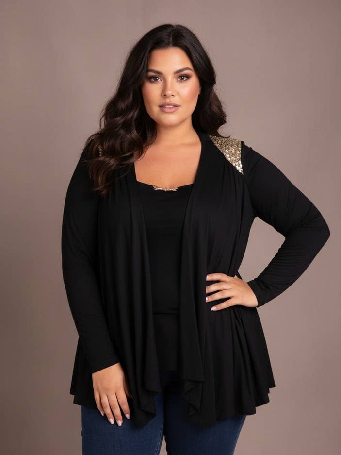 Black rhinestone vest set + plus size top (A327) for wholesale by Pomme Rouge Paris