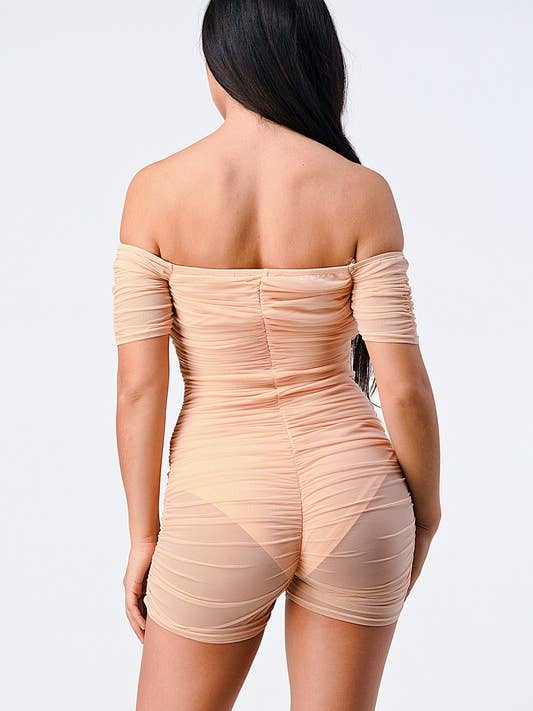 PRIVY - Wholesale Romper - Women's - SEXY SHEER RUCHED OFF SHOULDER CORSET ROMPER8