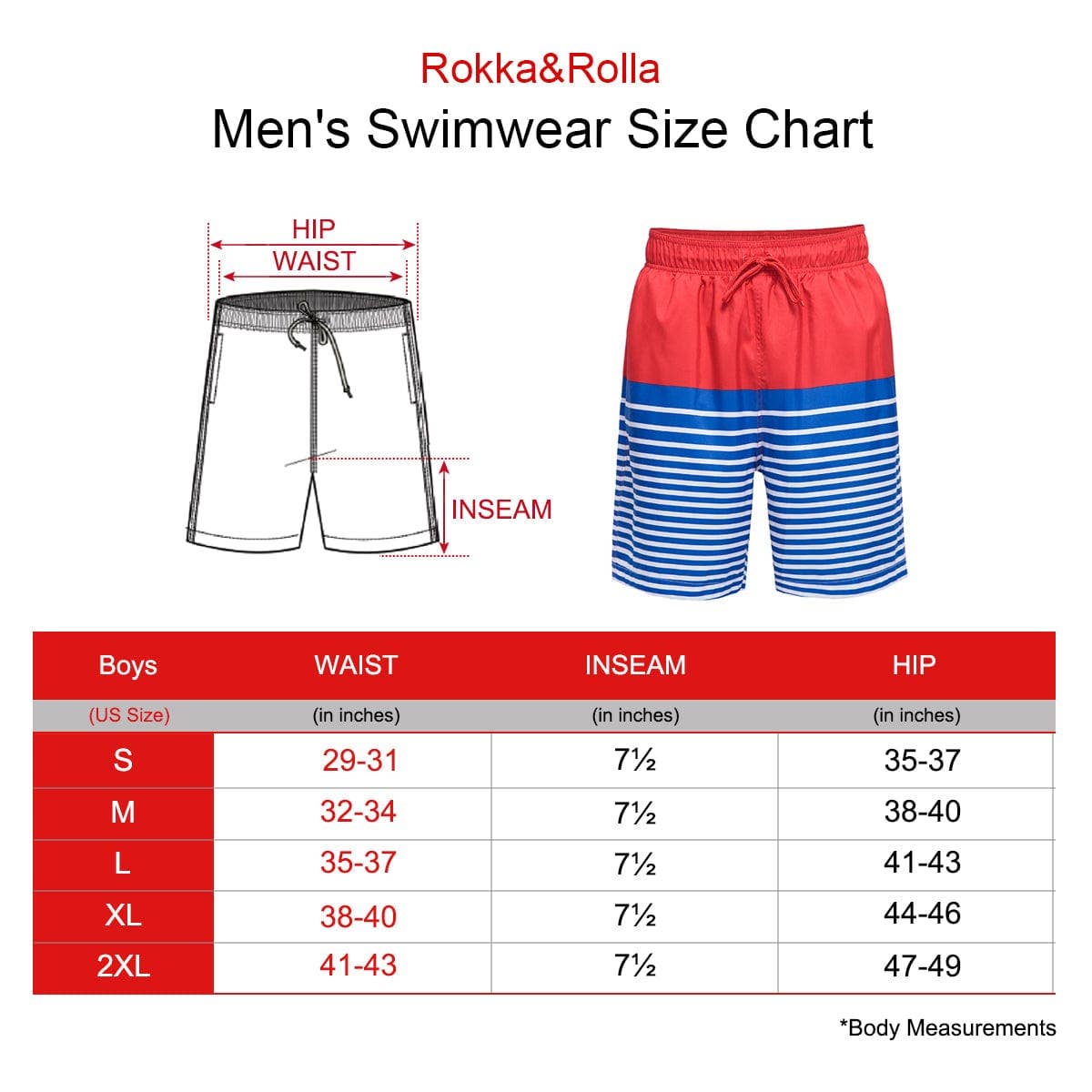 Rokka & Rolla - Wholesale Swim Shorts - Men's - Men's 7.5'' Swim Trunks Beach Shorts Quick Dry Swimwear7