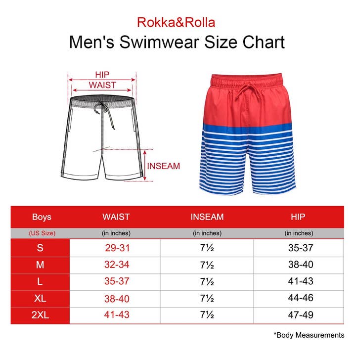 Rokka & Rolla - Wholesale Swim Shorts - Men's - Men's 7.5'' Swim Trunks Beach Shorts Quick Dry Swimwear7