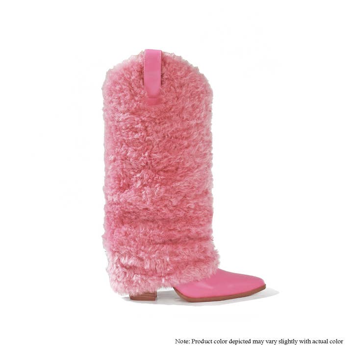 BOTTES DE COWBOY COLEEN-4 À BOUT POINTU EN FAUSSE FOURRURE - ROSES pour la vente par Liliana Shoes