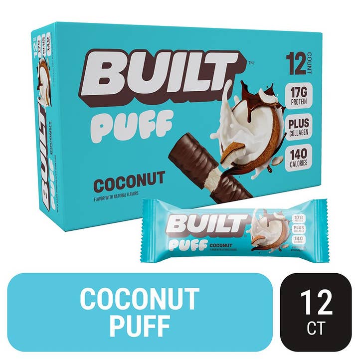 Built Bar - Wholesale Snack Bar - Coconut Puffs, Box of 12 Protein Bars