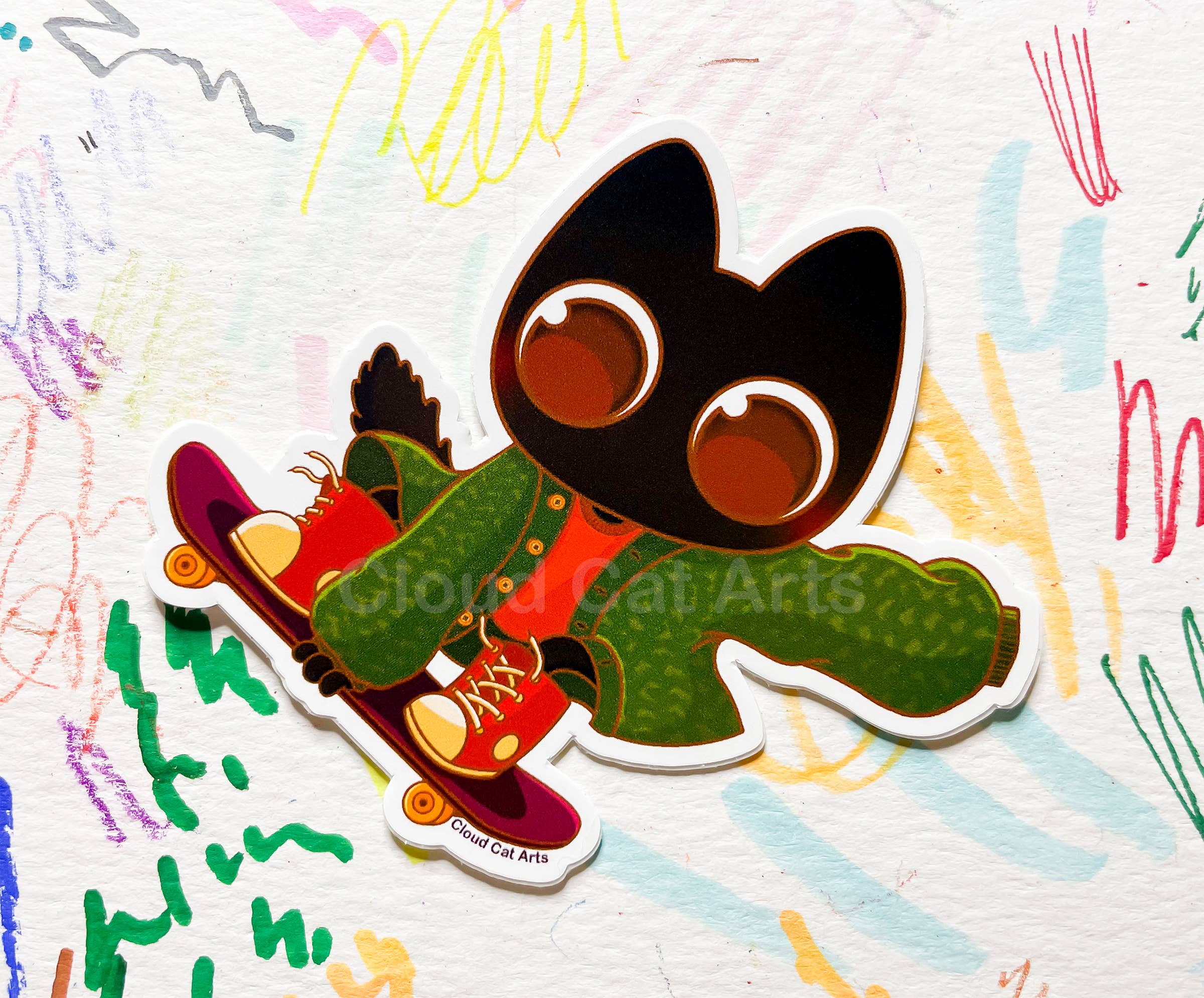 Cloud Cat Arts - Wholesale Sticker - Kick Flip Milo - Black Cat Skateboard -Vinyl Sticker1