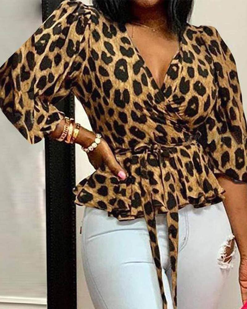 Flarix - Wholesale Blouse - Women's - print surplice neck bardot peplum belted top3