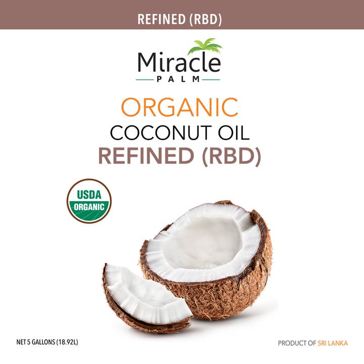 Miracle Palm - Wholesale Cooking Oil - Organic RBD Coconut Oil (5 Gallon) - Tasteless