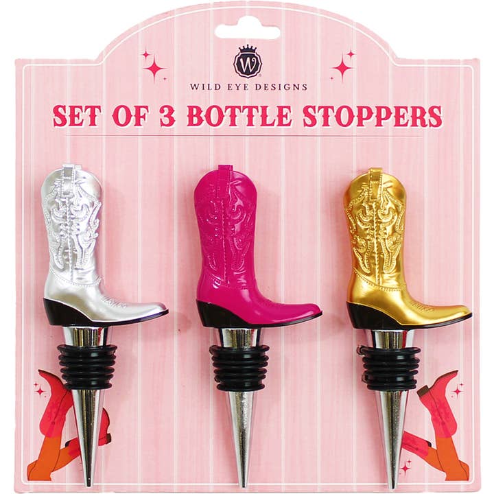 WINE STOPPERS3 BOOT GOLD PINK SILVER for wholesale by Wild Eye Designs