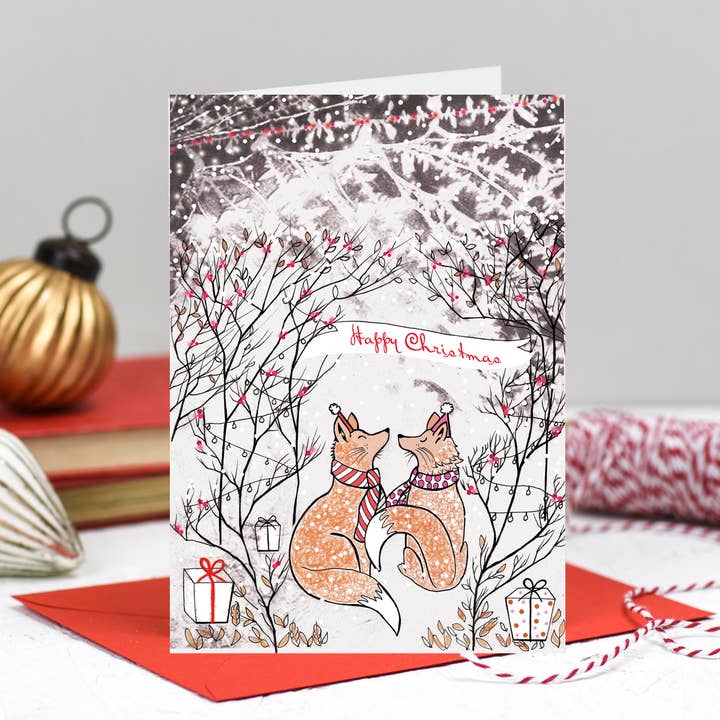 Kerstkaart 'Foxes' voor wholesale door Fay's Studio