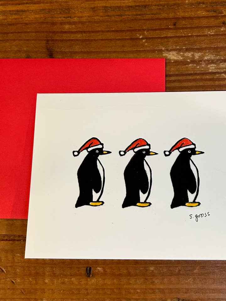 Weihnachtskarten | Pinguin-Santa-Karte | Wunderliche Weihnachten für den Großhandel von Sue Gross Design Studio