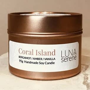 Coral Island | Rose Gold Travel Tin Candle for wholesale by Luna Serene Candles