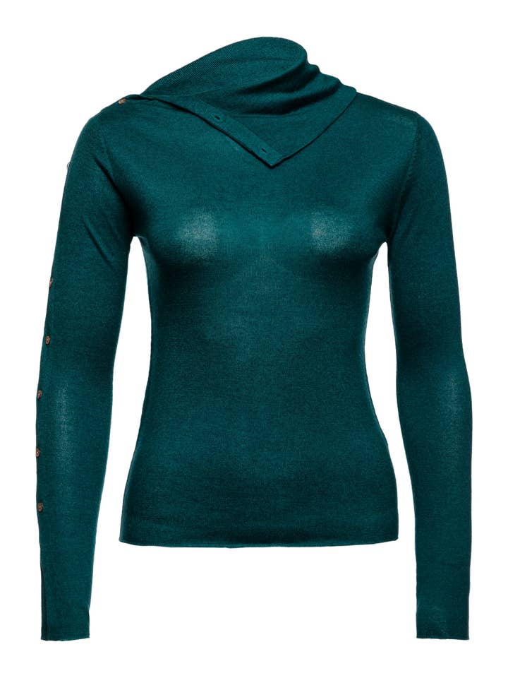 Top testurizzato a collo alto con patta aderente al corpo color perla per la vendita all'ingrosso da parte di OO-TO