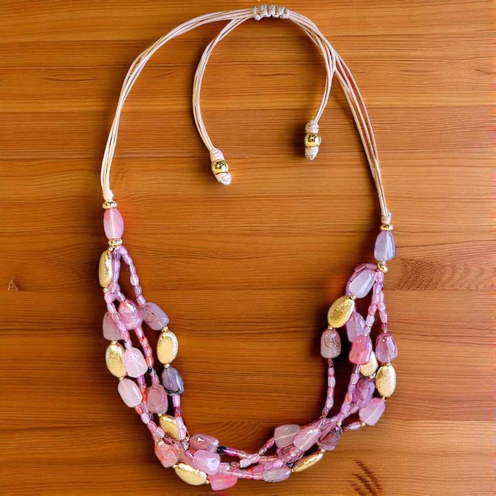Bijoux Envie Statement Jewelry - Vendita all'ingrosso Collane di perline/perle - Collana Multifilo con Perline Rosa | Gioielli Statement | Boho0