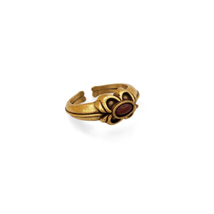 Tudor Eworth Four Leaf Ring with Carnelian - Gold Finish for wholesale by Discoveries, Inc.