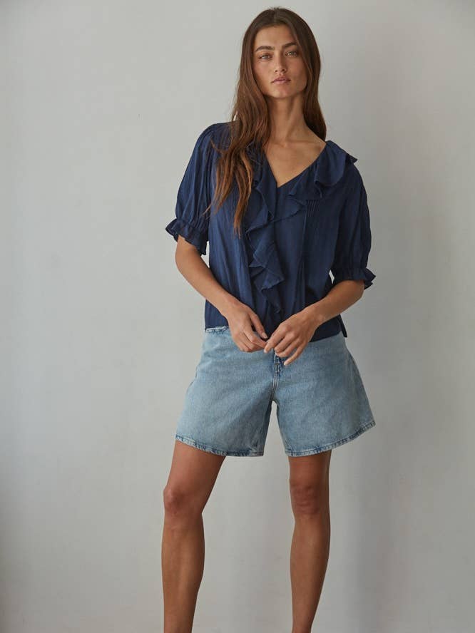 By Together - Wholesale Blouse - Women's - L8439 | Woven Cotton Buttondown V-Neck Short Sleeve Top1