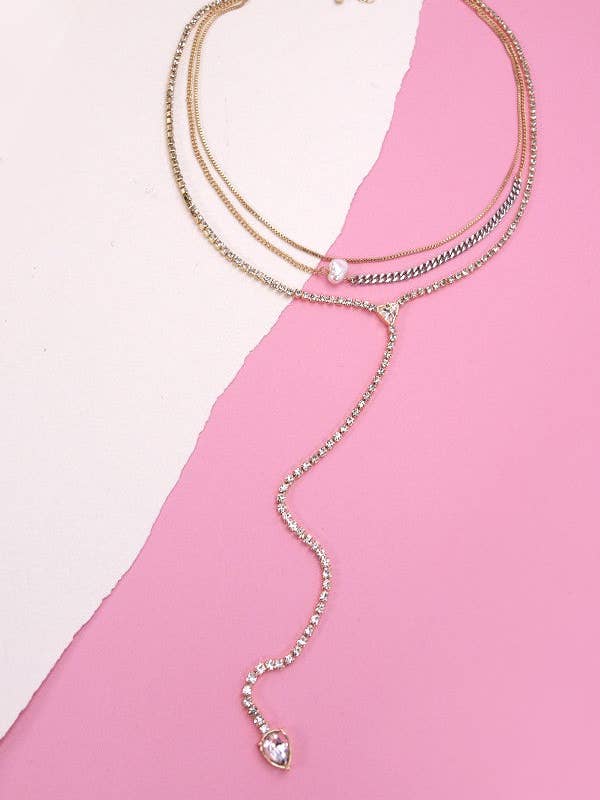 TRIPLE LAYER RHINESTONE Y NECKLACE | 80N185 for wholesale by JOSSLYN by wall to wall