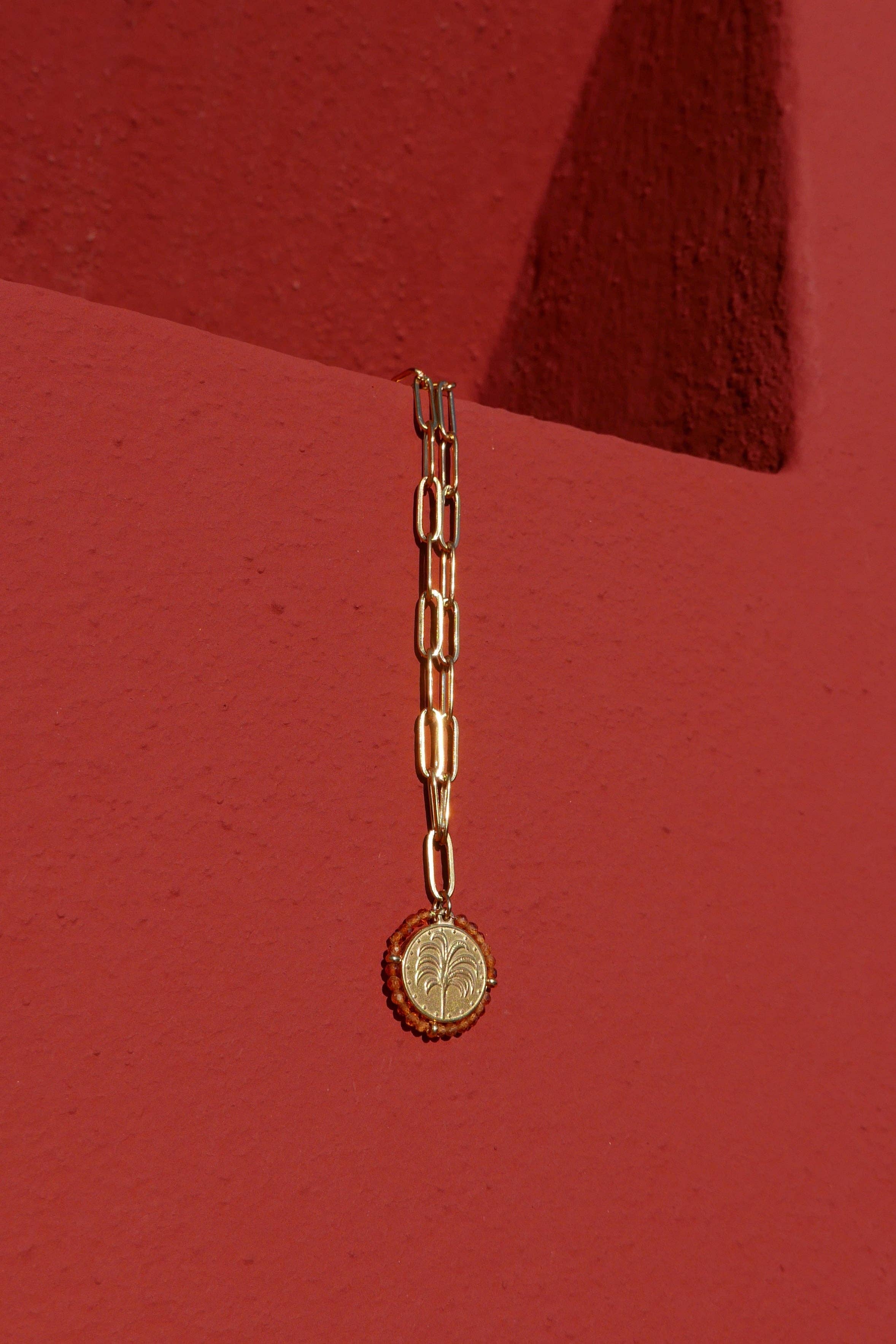 Palas - Wholesale Pendant/Charm Necklace - Palma Sand - golden chain necklace with medal and stones5