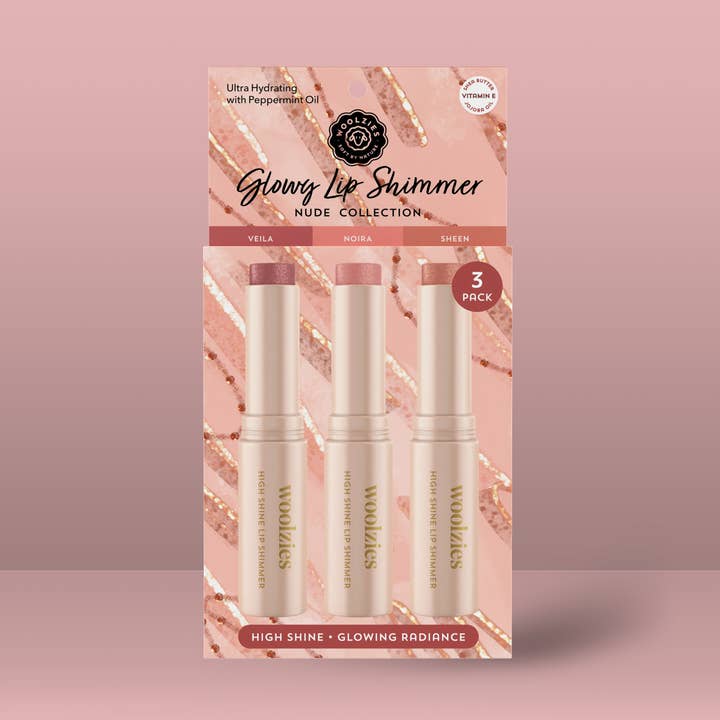 Glowy Lip Shimmer Trio – Nude Collection for wholesale by Woolzies