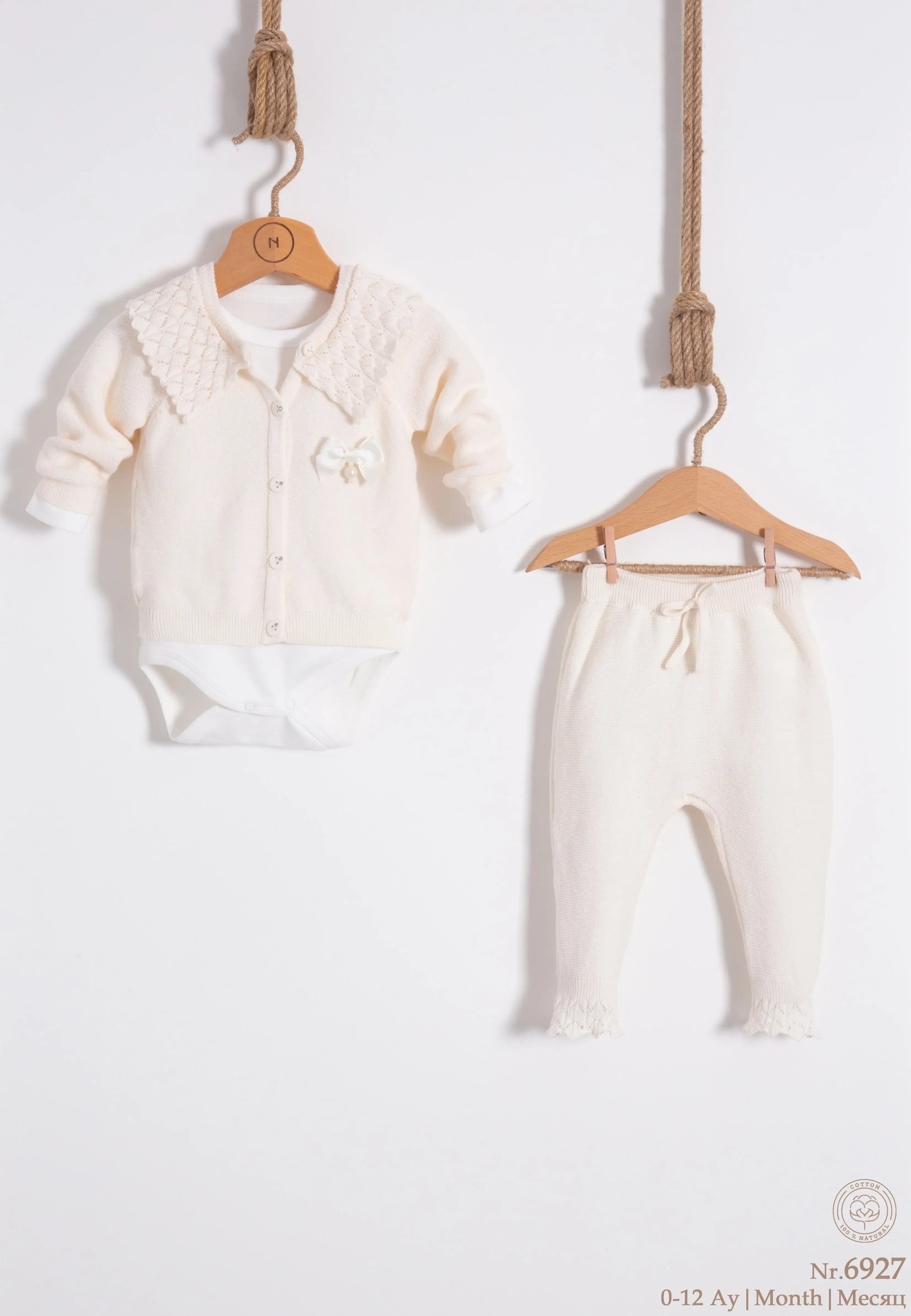 Nipperland – wholesale Clothing set – Baby – 3-piece cotton knitting set with a knitted collar 2