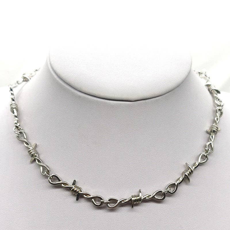 Tourtiwi - Wholesale Link & Chain Necklace - Gothic Punk Style Barbed Wire Barbed Chain Necklace0