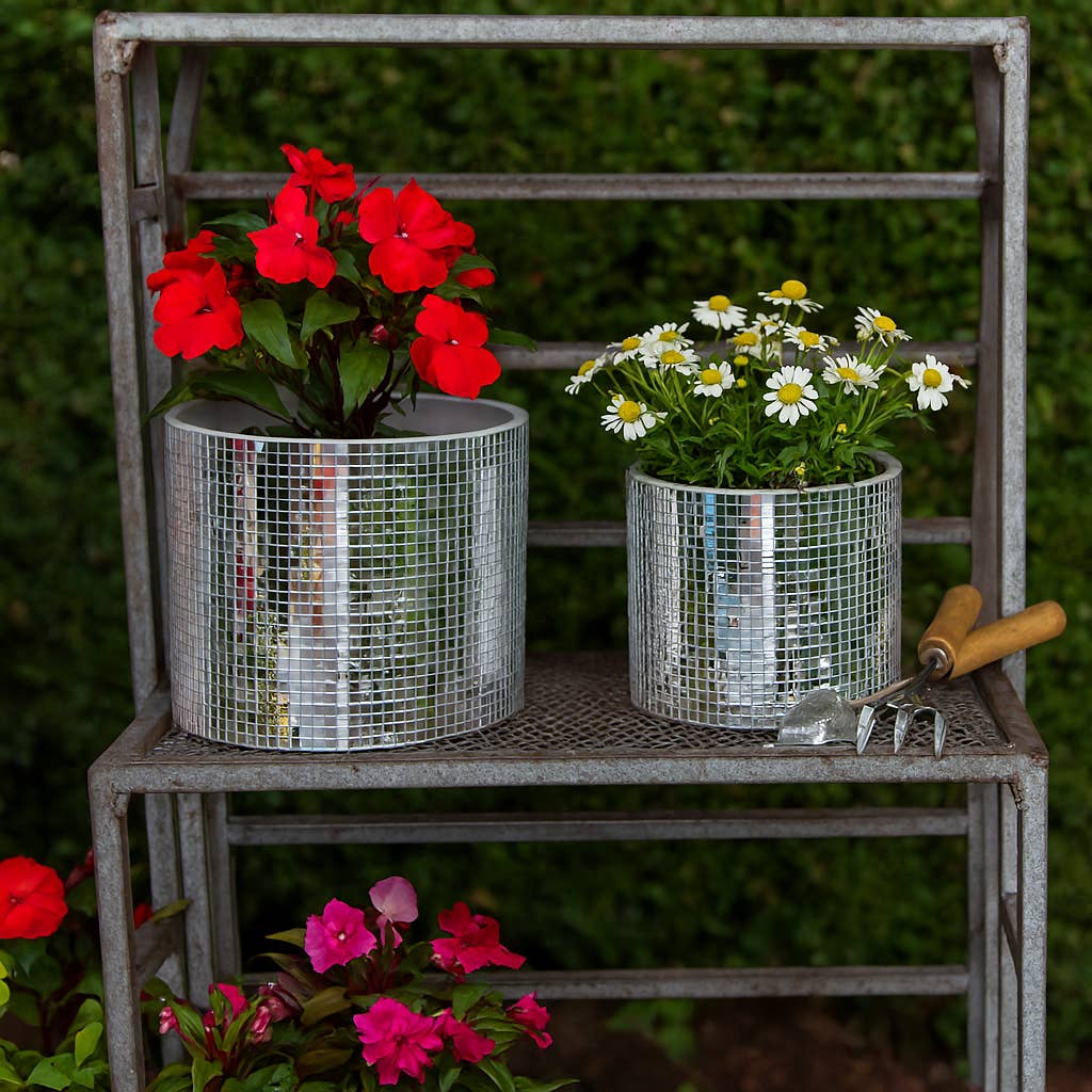 Sagebrook Home - Wholesale Plant Pot - Planters Set of 2 - Silver Ceramic Disco Mirror, 6/7 in.2