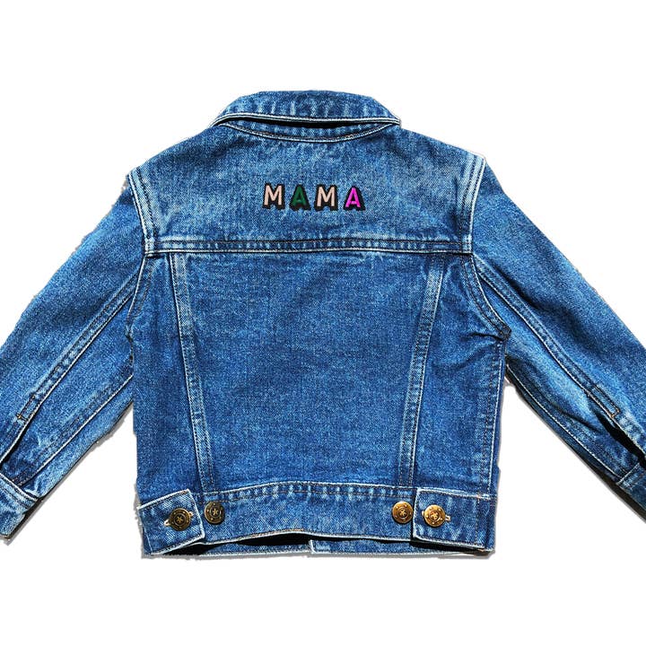 Adult Custom Denim Jacket- Basic Rainbow Alphabet for wholesale by PATCHYTIGER
