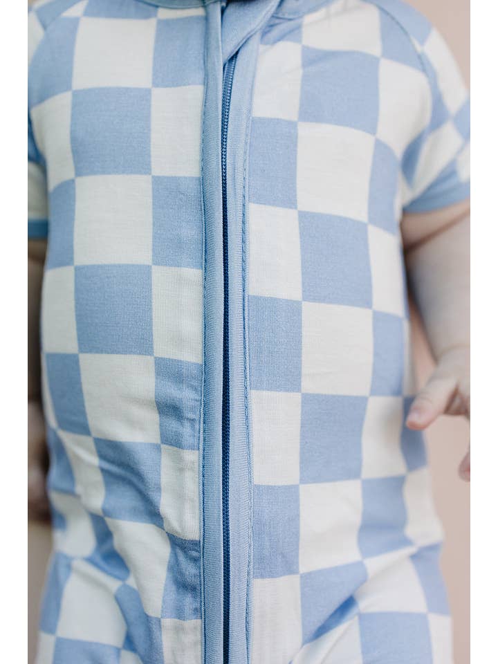 Lucky Panda Kids - Venta al por mayor Peto - Bebés - Mameluco corto de bambú para bebé | Cuadros azules5