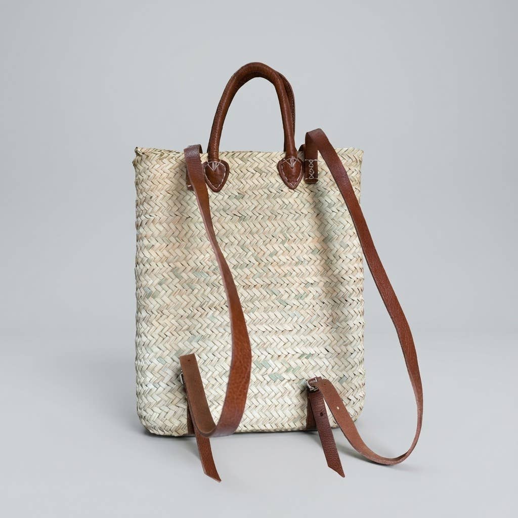 Melecraft - Vente Sac à dos – femme - Sac à dos en paille - Sac à dos en feuilles de palmier tressées avec bretelles en cuir1