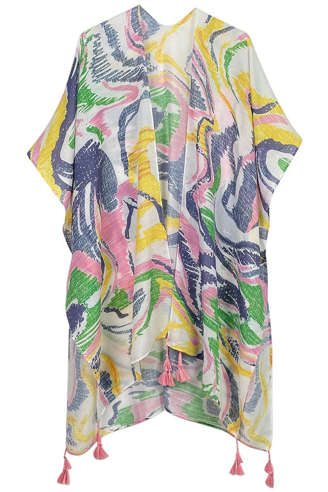 Hana - Wholesale Kimono - Women's - Abstract Print Tassel Summer Kimono4