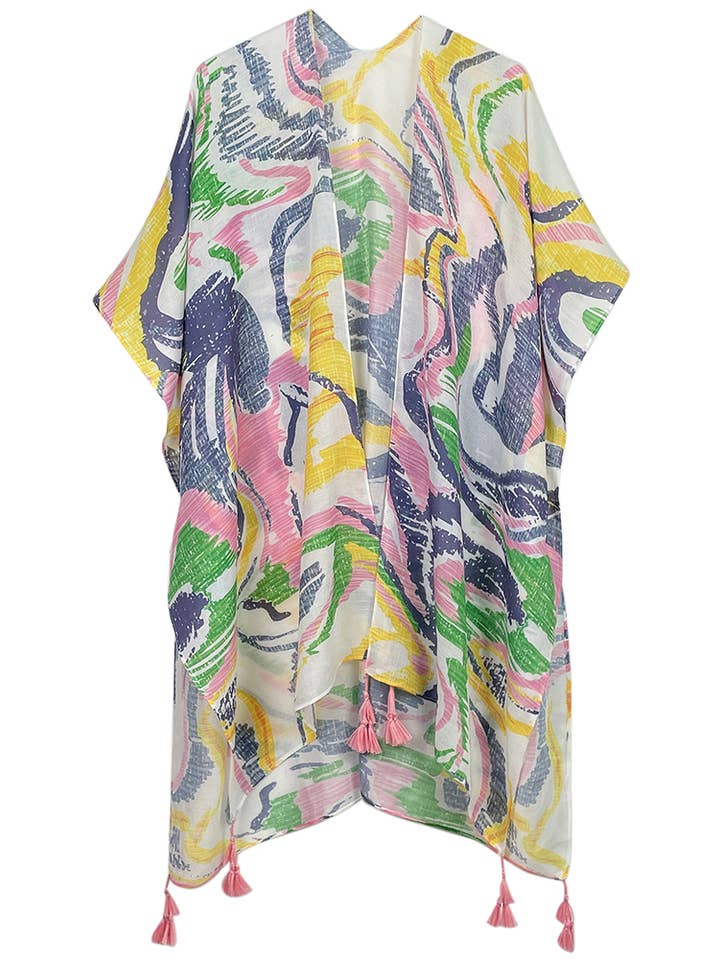 Hana - Wholesale Kimono - Women's - Abstract Print Tassel Summer Kimono4