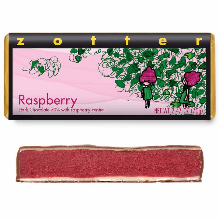 Zotter Chocolates - Wholesale Chocolate Bar - Raspberry (Hand-scooped Chocolate)