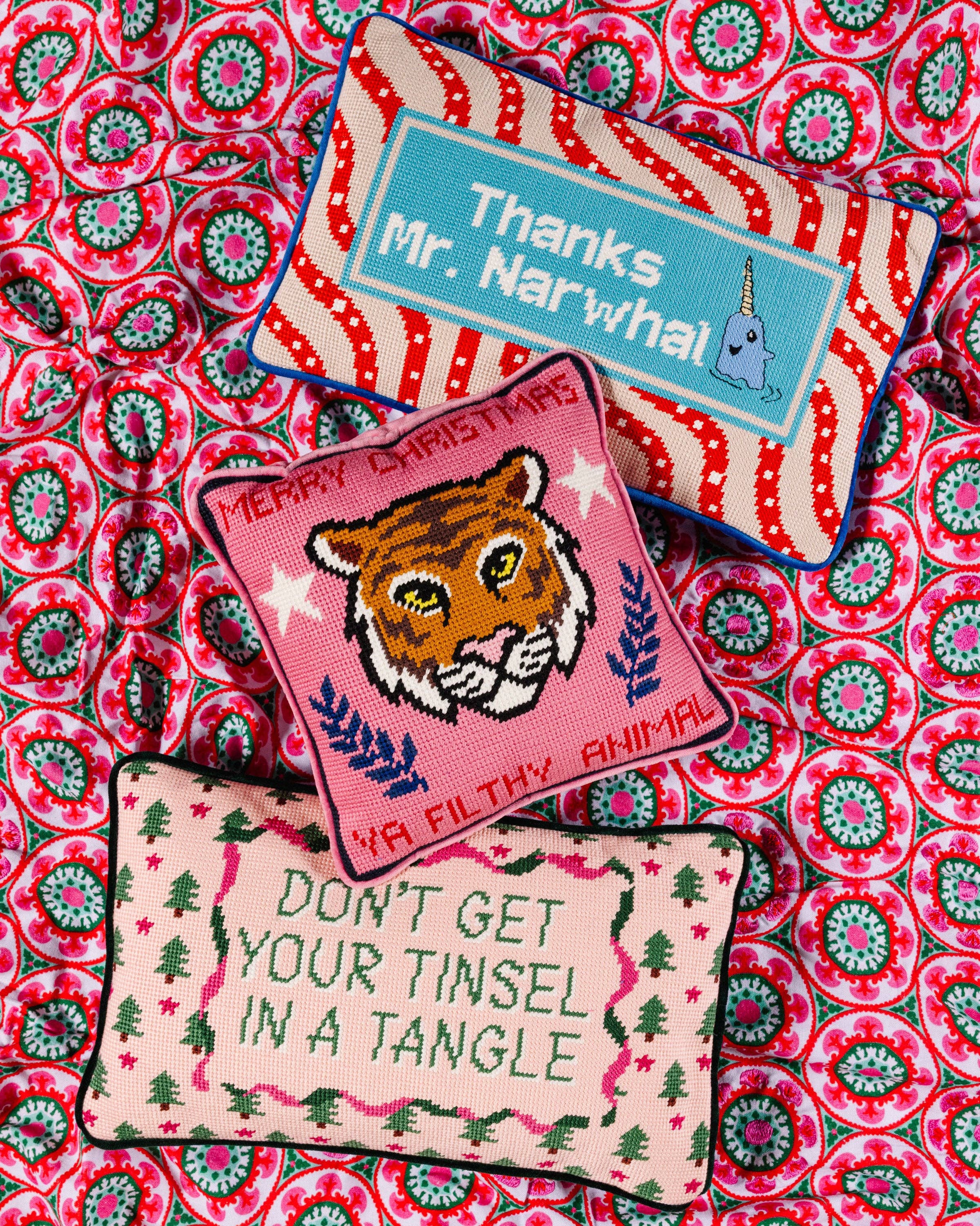 Furbish Studio - Wholesale Throw/Decorative Pillow - Filthy Animal Needlepoint Pillow2