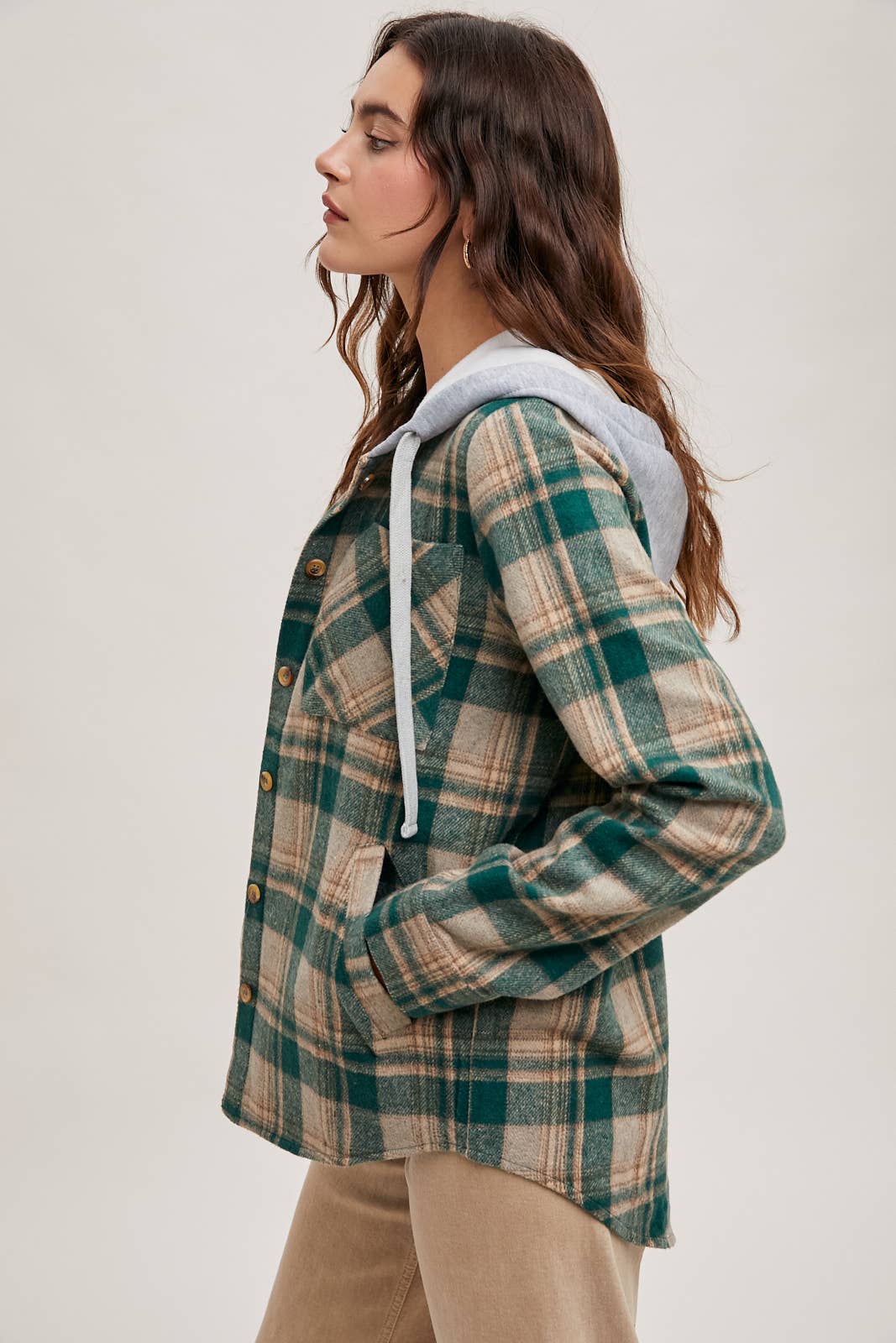 Bluivy – wholesale Shirt Jacket/Shacket - Women’s – HOODED FLANNEL BUTTON FRONT SHIRT JACKET19