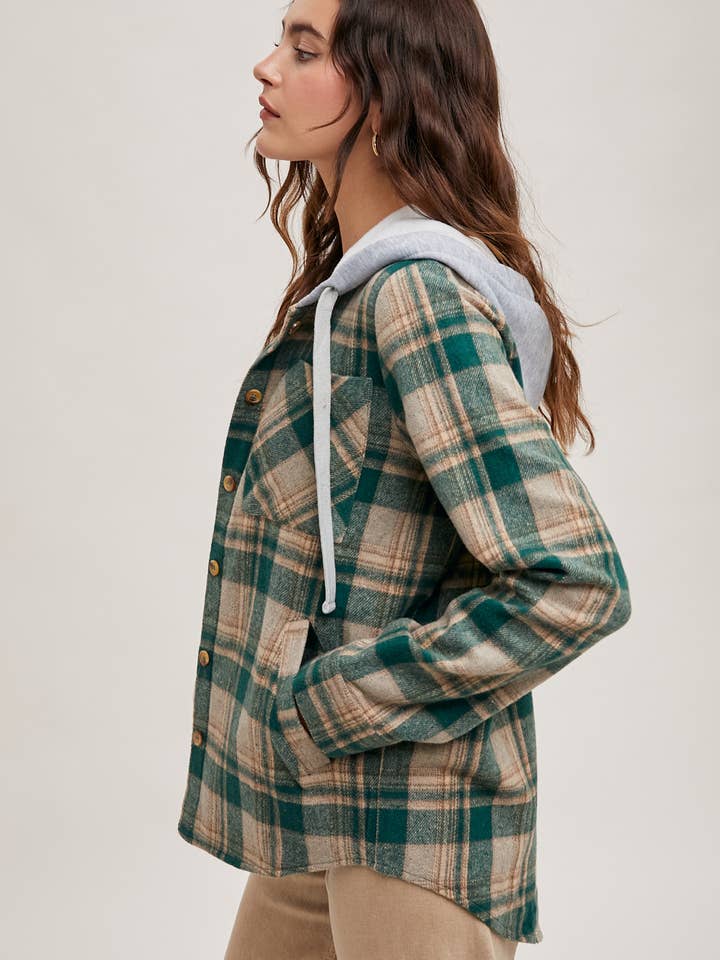 Bluivy – wholesale Shirt Jacket/Shacket - Women’s – HOODED FLANNEL BUTTON FRONT SHIRT JACKET20