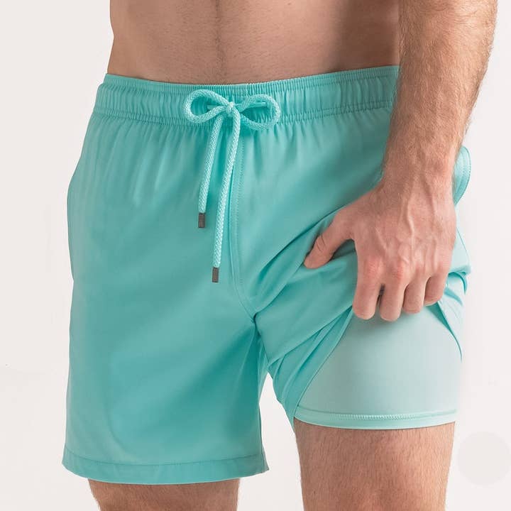 Men’s Premium Compression-Lined Hybrid Shorts – Aqua Blue for wholesale by CAPELLE MIAMI