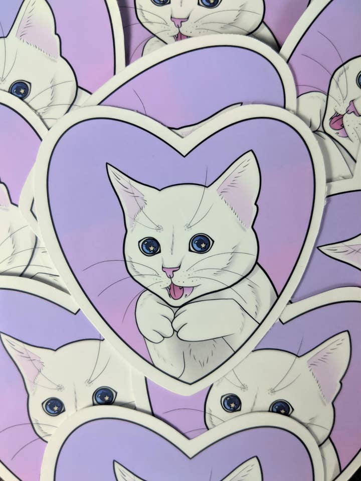 Autocollant en vinyle Kawaii Cat Kitten | Imperméable pour la vente par Arcanist Artist