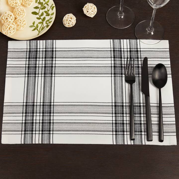 Tovaglietta nera in cotone scozzese bianco 35,6 x 50,8 cm per la vendita all'ingrosso da parte di Fennco Styles